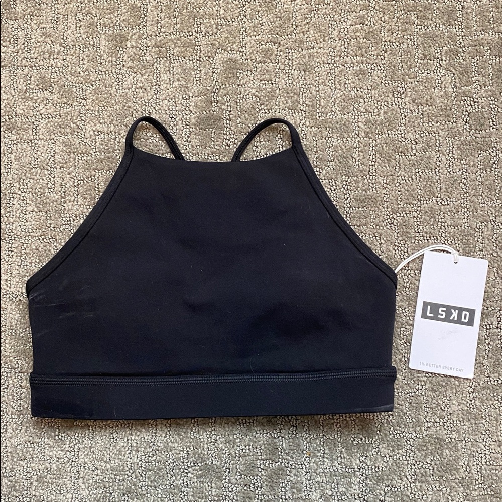 LSKD Black High-Neck Sports Bra